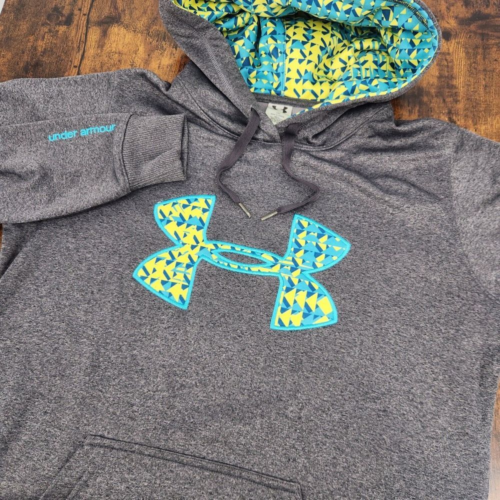Under‎ Armour Women's Hoodie Heathered Gray Teal Green Front Pocket Size Small